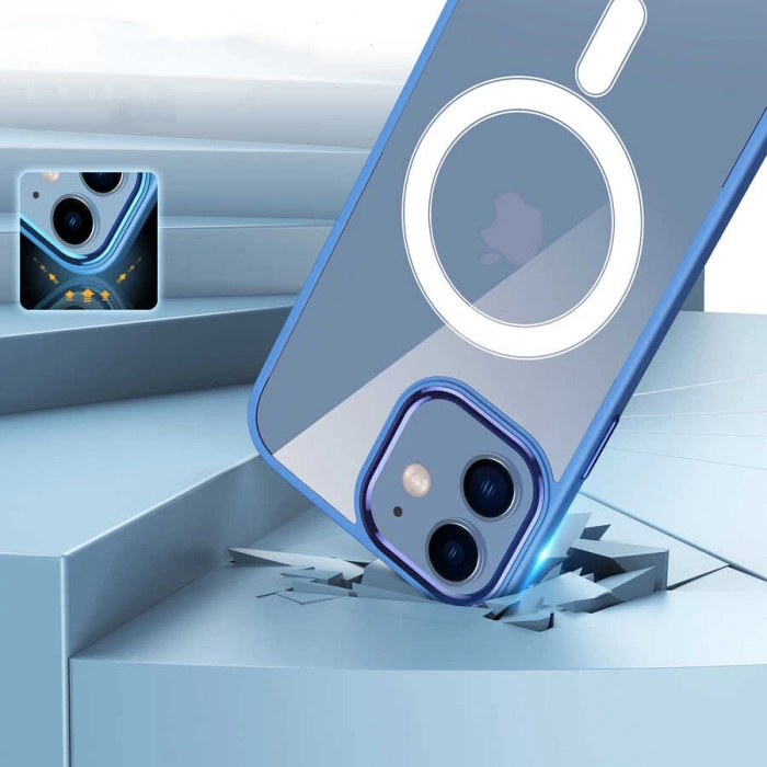 Apple iPhone 12 Kılıf Wireless Şarj Özellikli Zore Krom M-safe Silikon Kapak