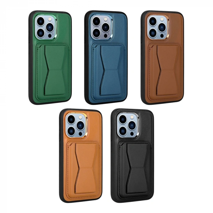 Apple iPhone 12 Pro Kılıf Kartlıklı Standlı ​Pu Deri Zore Memo Kapak