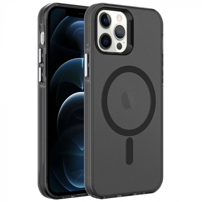 Apple iPhone 12 Pro Kılıf Zore M-safe Şarj Özellikli Buzlu Transparan C-Pro Sert Kapak