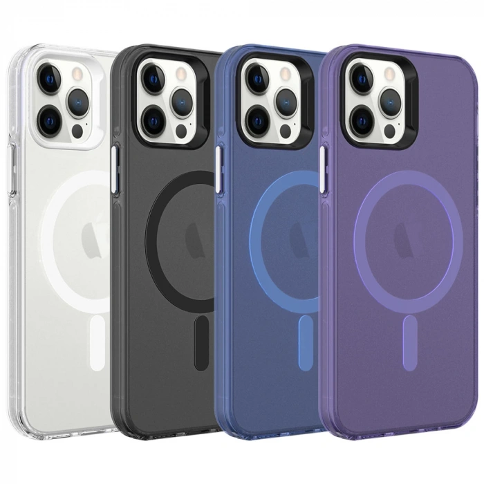 Apple iPhone 12 Pro Max Kılıf Zore M-safe Şarj Özellikli Buzlu Transparan C-Pro Sert Kapak