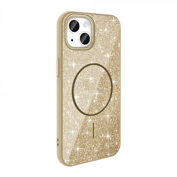 Apple iPhone 13 Kılıf M-safe Şarj Özellikli Parlayan Simli Zore Okso Kapak