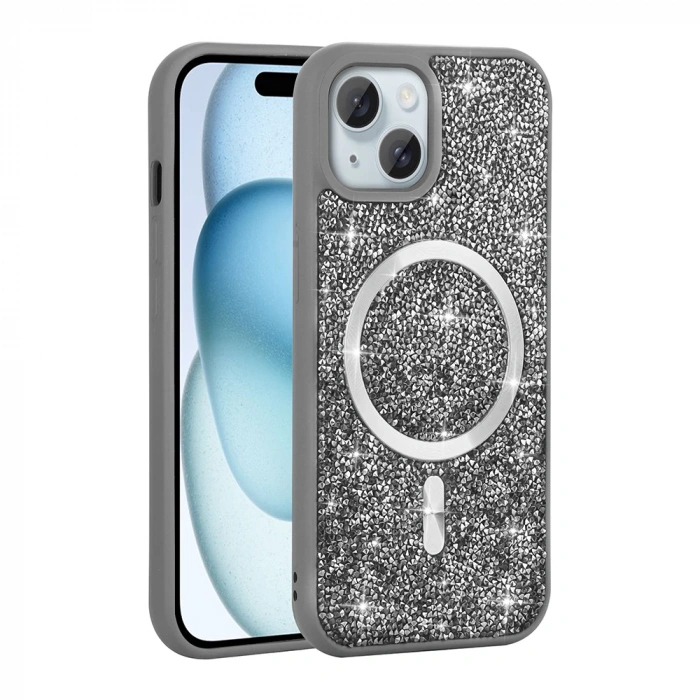 Apple iPhone 13 Kılıf Pırlanta Tasarımlı M-safe Şarj Özellikli Zore Mozaik Silikon Kapak