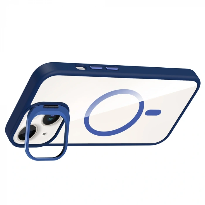 Apple iPhone 13 Kılıf Standlı ve Kamera Lens Hediyeli M-Safe Şarj Özellikli Zore Etro Kapak