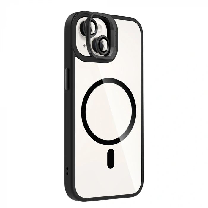 Apple iPhone 13 Kılıf Standlı ve Kamera Lens Hediyeli M-Safe Şarj Özellikli Zore Etro Kapak