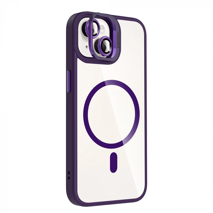 Apple iPhone 13 Kılıf Standlı ve Kamera Lens Hediyeli M-Safe Şarj Özellikli Zore Etro Kapak