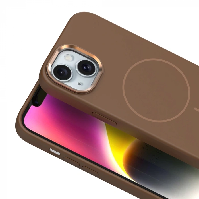 Apple iPhone 14 Kılıf M-Safe Şarj Özellikli Metal Kamera Çerçeveli Zore Edi Silikon Kapak