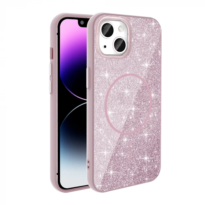 Apple iPhone 14 Kılıf M-safe Şarj Özellikli Parlayan Simli Zore Okso Kapak