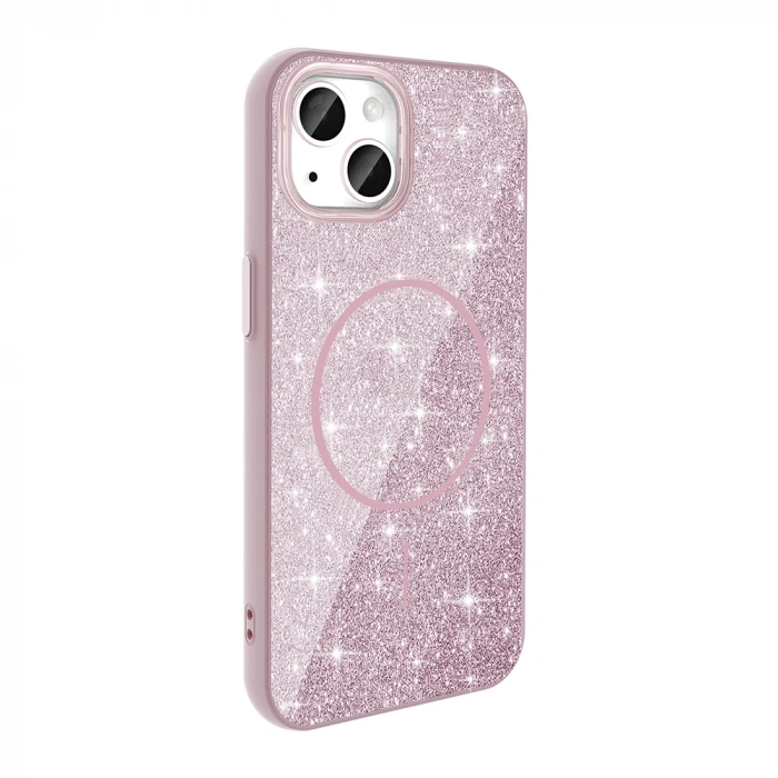 Apple iPhone 14 Kılıf M-safe Şarj Özellikli Parlayan Simli Zore Okso Kapak