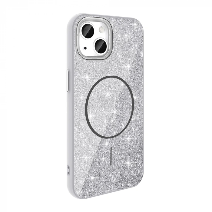 Apple iPhone 14 Kılıf M-safe Şarj Özellikli Parlayan Simli Zore Okso Kapak