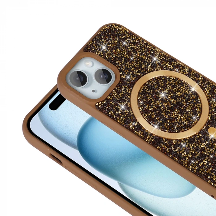 Apple iPhone 14 Kılıf Pırlanta Tasarımlı M-safe Şarj Özellikli Zore Mozaik Silikon Kapak