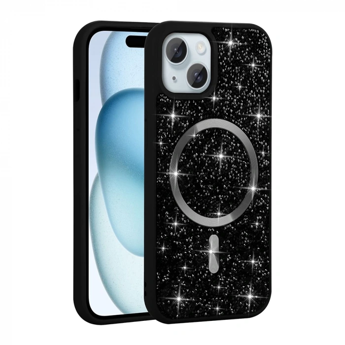 Apple iPhone 14 Kılıf Pırlanta Tasarımlı M-safe Şarj Özellikli Zore Mozaik Silikon Kapak