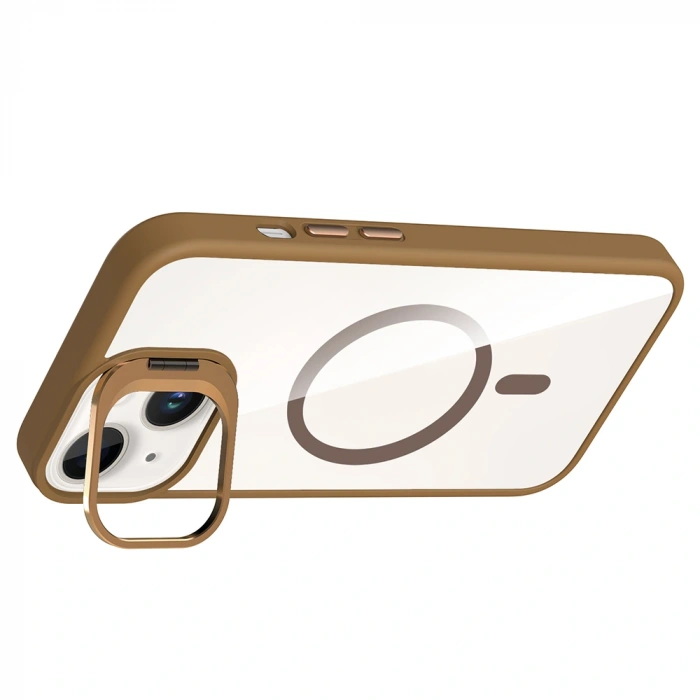 Apple iPhone 14 Kılıf Standlı ve Kamera Lens Hediyeli M-Safe Şarj Özellikli Zore Etro Kapak