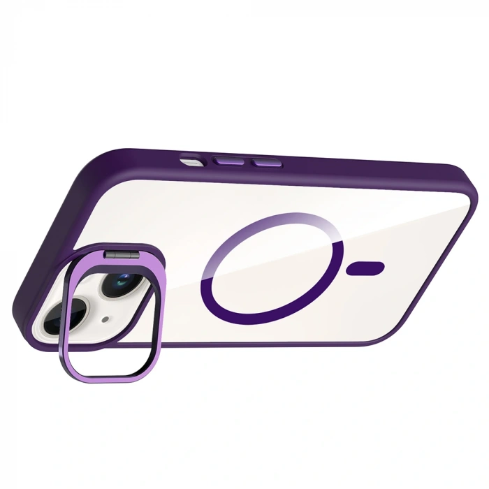 Apple iPhone 14 Kılıf Standlı ve Kamera Lens Hediyeli M-Safe Şarj Özellikli Zore Etro Kapak