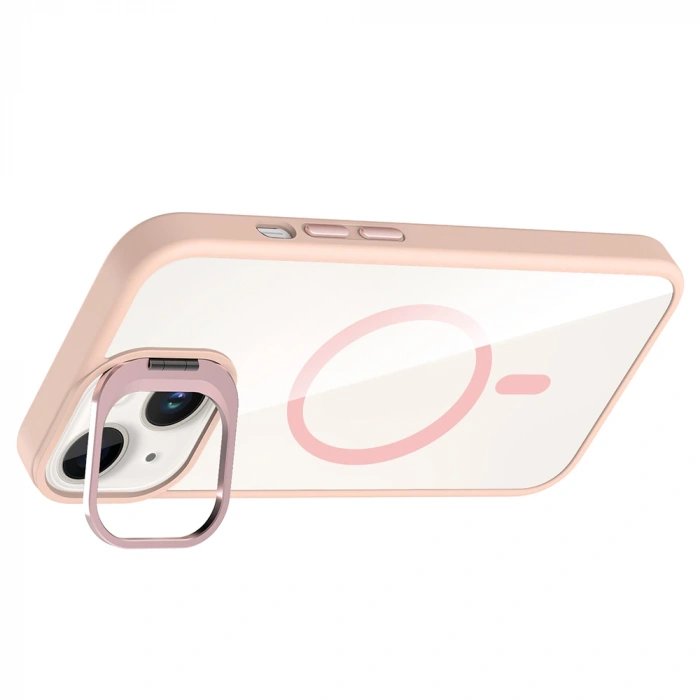 Apple iPhone 14 Kılıf Standlı ve Kamera Lens Hediyeli M-Safe Şarj Özellikli Zore Etro Kapak