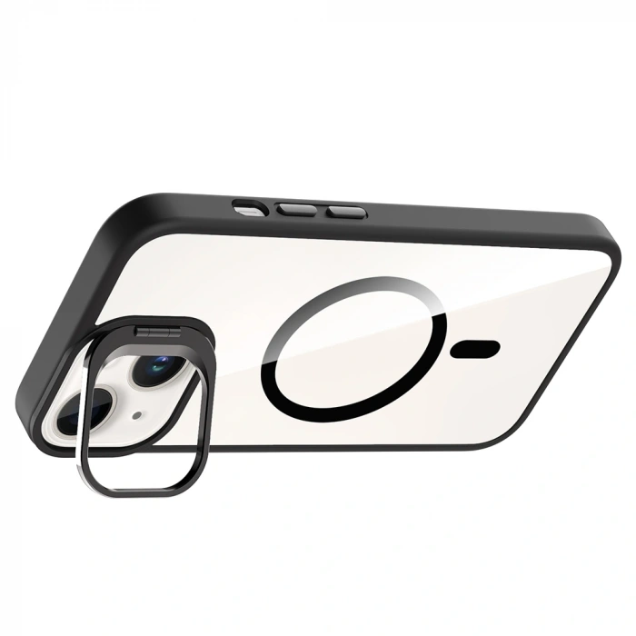 Apple iPhone 14 Kılıf Standlı ve Kamera Lens Hediyeli M-Safe Şarj Özellikli Zore Etro Kapak