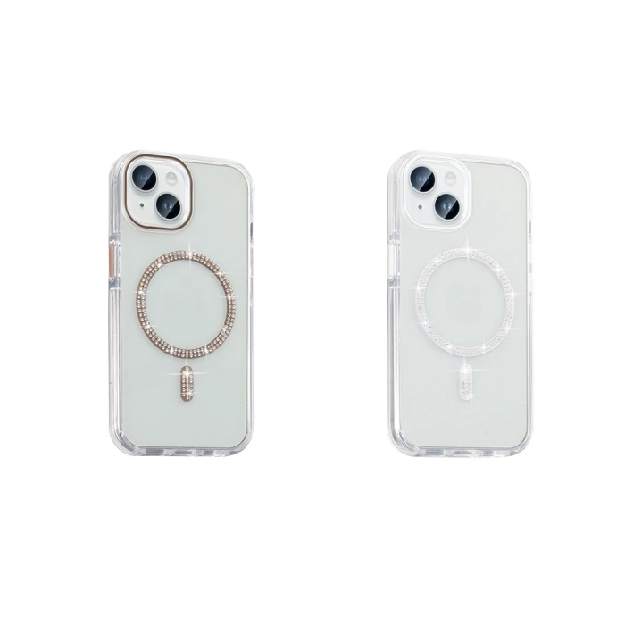 Apple iPhone 14 Kılıf Taşlı Tasarım M-safe Şarj Özellikli Zore Koment Silikon Kapak