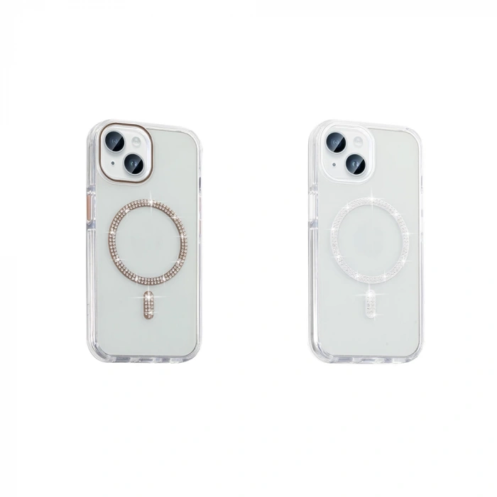 Apple iPhone 14 Kılıf Taşlı Tasarım M-safe Şarj Özellikli Zore Koment Silikon Kapak