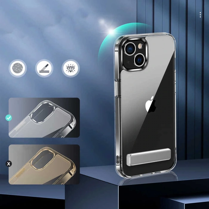 Apple iPhone 14 Plus Kılıf Standlı Şeffaf Silikon Zore L-Stand Kapak