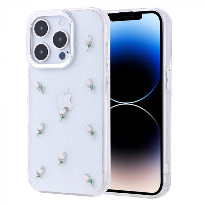 Apple iPhone 14 Pro Kılıf Airbag Tasarımlı Simli Şeffaf Zore Kutup Kapak