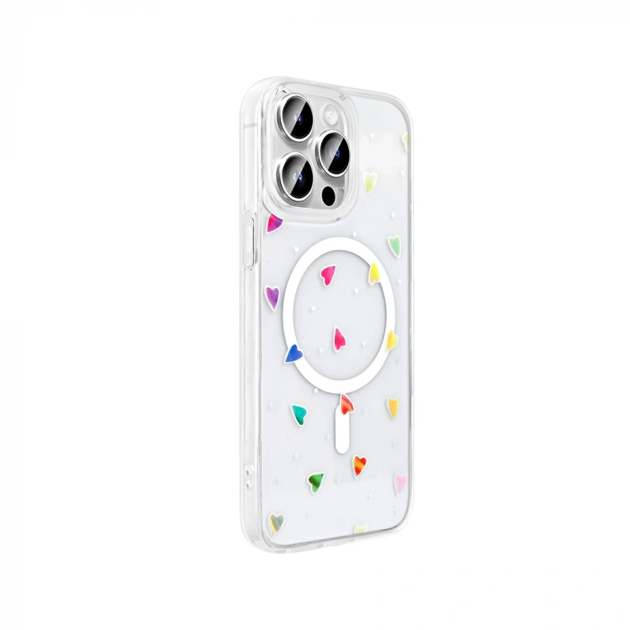 Apple iPhone 14 Pro Kılıf M-Safe Şarj Özellikli Şeffaf Zore Folk Sert Kapak