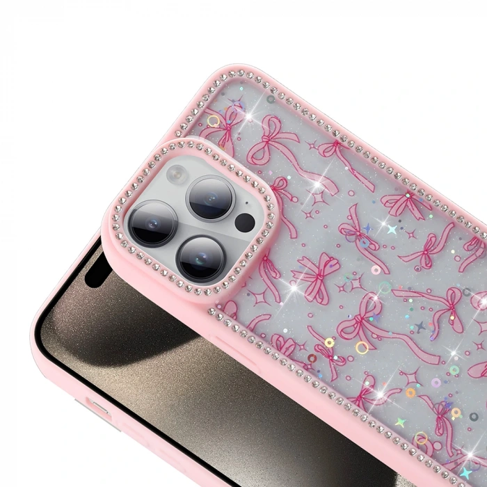 Apple iPhone 14 Pro Kılıf Taşlı ve Simli Tasarım Zore Azra Kapak