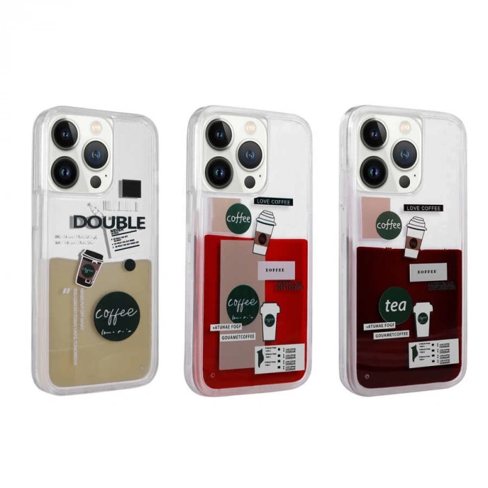 Apple iPhone 14 Pro Max Kılıf Desenli Sıvılı Zore Drink Silikon Kapak