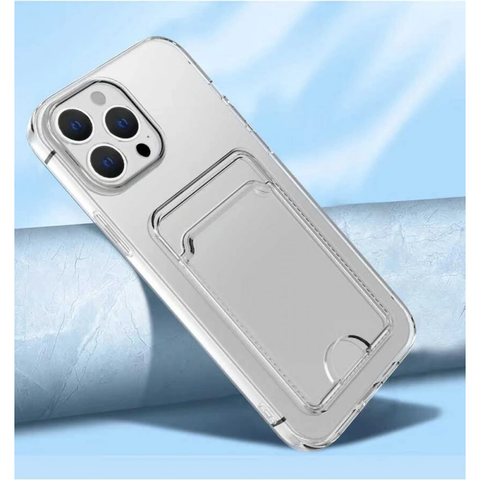 Apple iPhone 14 Pro Max Kılıf Kartlıklı Şeffaf Zore Setra Clear Silikon Kapak