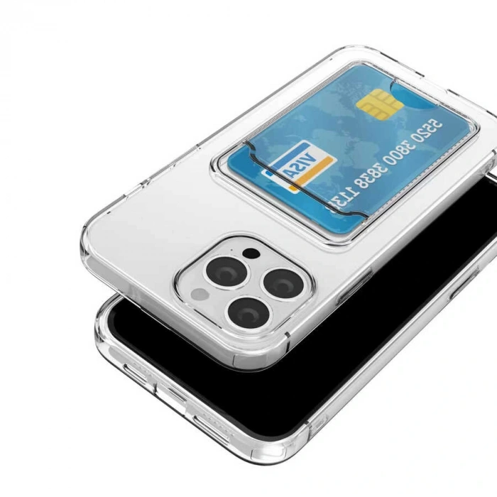 Apple iPhone 14 Pro Max Kılıf Kartlıklı Şeffaf Zore Setra Clear Silikon Kapak