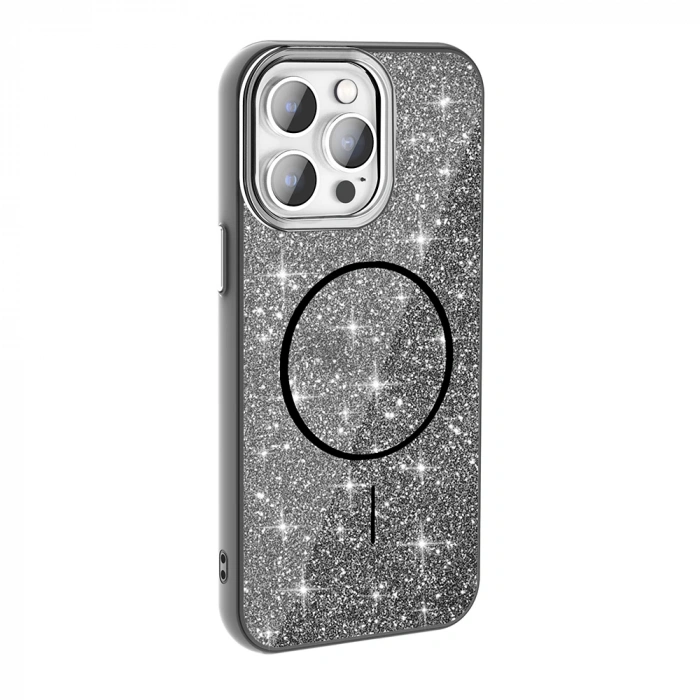 Apple iPhone 14 Pro Max Kılıf M-safe Şarj Özellikli Parlayan Simli Zore Okso Kapak