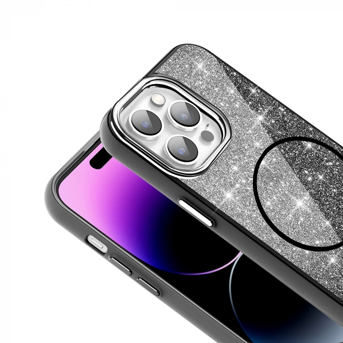 Apple iPhone 14 Pro Max Kılıf M-safe Şarj Özellikli Parlayan Simli Zore Okso Kapak