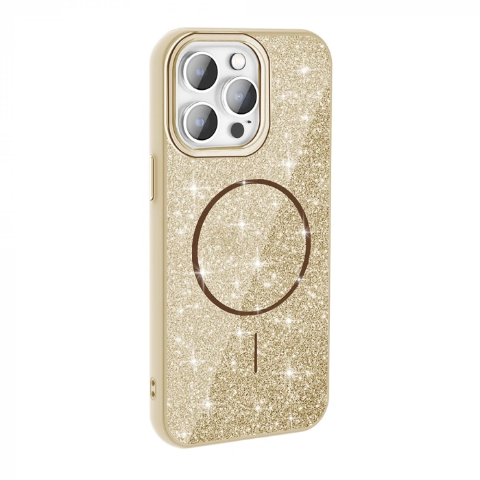 Apple iPhone 14 Pro Max Kılıf M-safe Şarj Özellikli Parlayan Simli Zore Okso Kapak