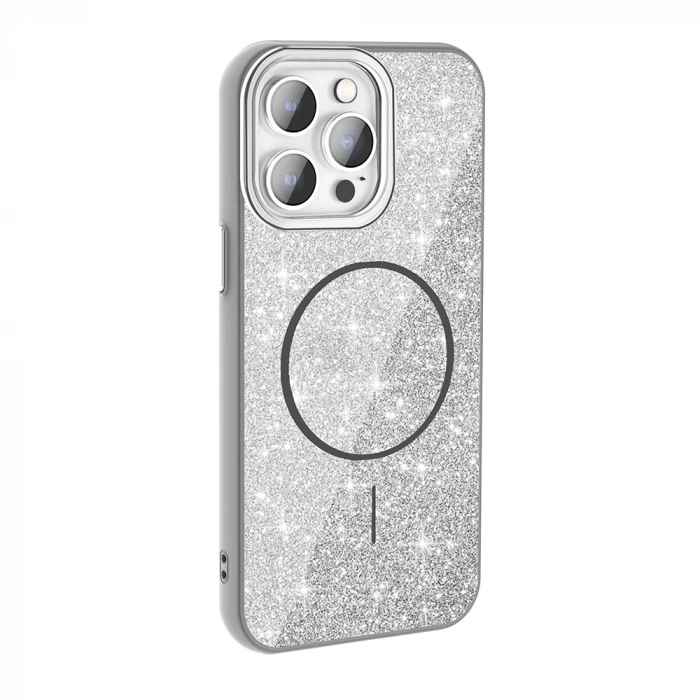 Apple iPhone 14 Pro Max Kılıf M-safe Şarj Özellikli Parlayan Simli Zore Okso Kapak