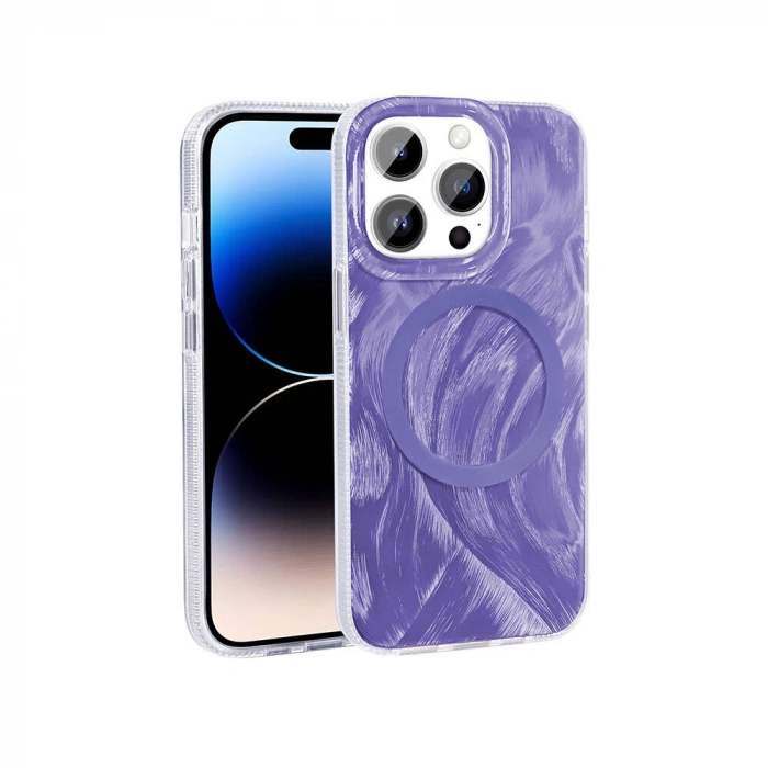 Apple iPhone 14 Pro Max Kılıf M-safe Şarj Özellikli Fırça Boya Desenli Zore Palet Kapak