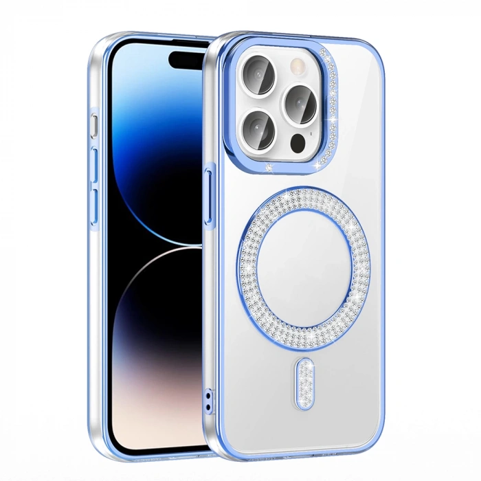 Apple iPhone 14 Pro Max Kılıf Pırlanta Taş Tasarımlı M-safe Şarj Özellikli Zore Karetta Silikon Kapak