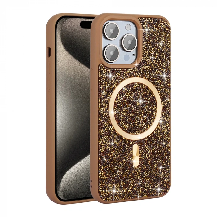 Apple iPhone 14 Pro Max Kılıf Pırlanta Tasarımlı M-safe Şarj Özellikli Zore Mozaik Silikon Kapak