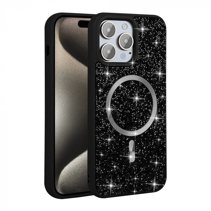 Apple iPhone 14 Pro Max Kılıf Pırlanta Tasarımlı M-safe Şarj Özellikli Zore Mozaik Silikon Kapak