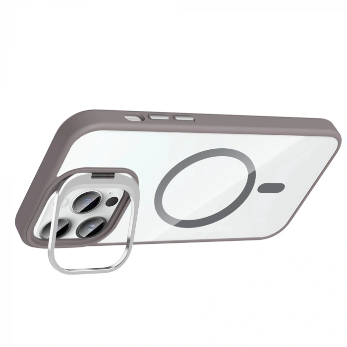 Apple iPhone 14 Pro Max Kılıf Standlı ve Kamera Lens Hediyeli M-Safe Şarj Özellikli Zore Etro Kapak