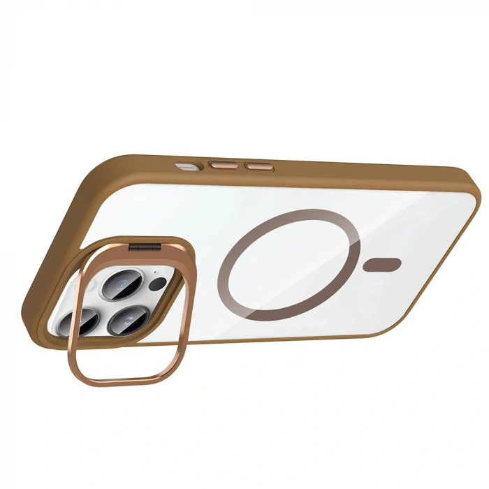 Apple iPhone 14 Pro Max Kılıf Standlı ve Kamera Lens Hediyeli M-Safe Şarj Özellikli Zore Etro Kapak