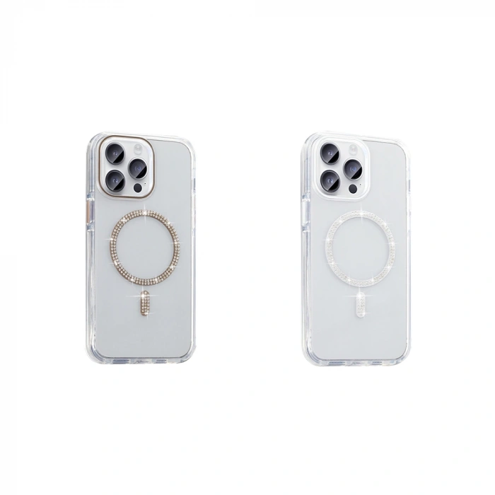 Apple iPhone 14 Pro Max Kılıf Taşlı Tasarım M-safe Şarj Özellikli Zore Koment Silikon Kapak