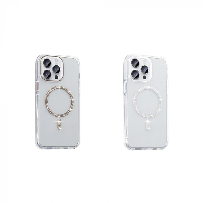 Apple iPhone 14 Pro Max Kılıf Taşlı Tasarım M-safe Şarj Özellikli Zore Koment Silikon Kapak