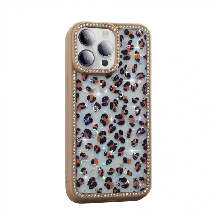 Apple iPhone 14 Pro Max Kılıf Taşlı ve Simli Tasarım Zore Azra Kapak