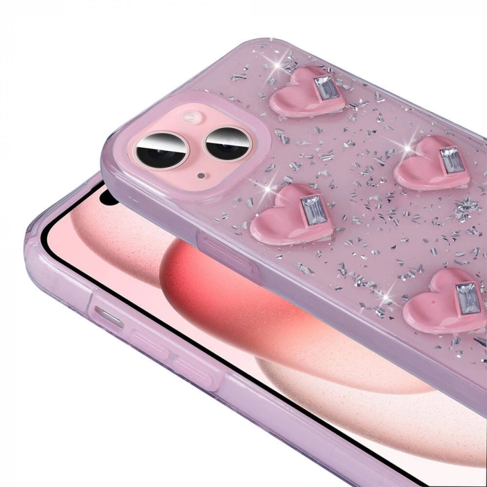 Apple iPhone 15 Kılıf Airbagli Simli Arka Yüzey Zore Işıltı Silikon Kapak