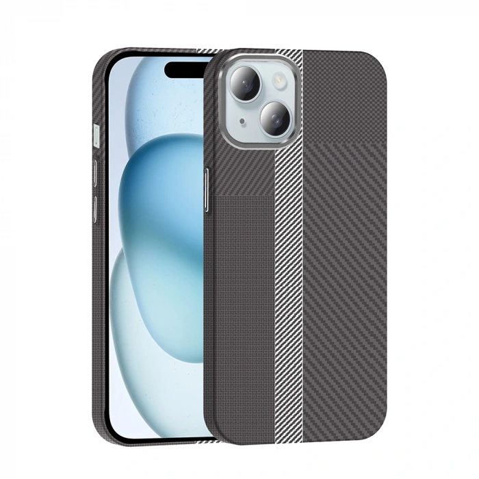 Apple iPhone 15 Kılıf M-safe Şarj Özellikli Karbon Fiber Görünümlü Zore Gros Kapak