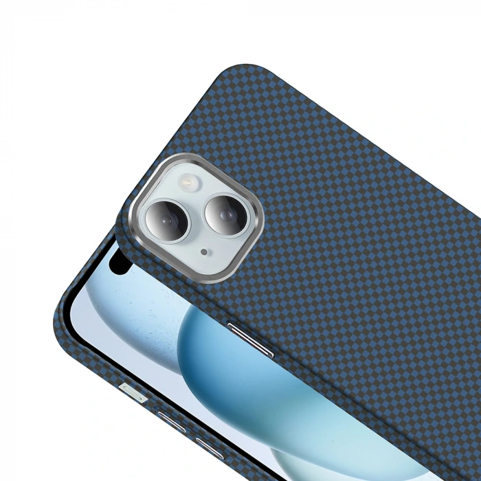 Apple iPhone 15 Kılıf M-safe Şarj Özellikli Karbon Fiber Görünümlü Zore Gros Kapak