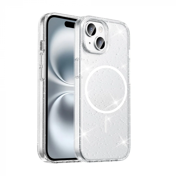 Apple iPhone 15 Kılıf M-safe Şarj Özellikli Parlayan Simli Saydam Renkli Zore Maris Kapak