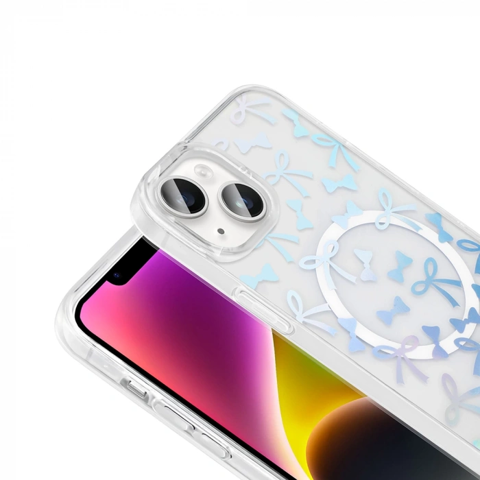 Apple iPhone 15 Kılıf M-Safe Şarj Özellikli Şeffaf Zore Folk Sert Kapak