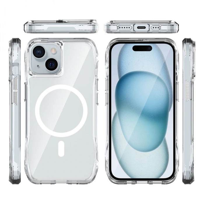 Apple iPhone 15 Kılıf M-safe Şarj Özellikli Airbagli Şeffaf Zore İncek Kapak