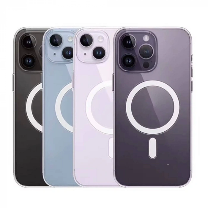 Apple iPhone 15 Kılıf M-safe Şarj Özellikli Şeffaf Sert PC Zore Embos Kapak