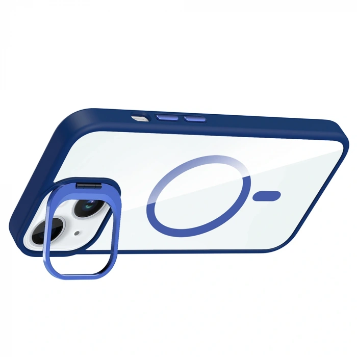 Apple iPhone 15 Kılıf Standlı ve Kamera Lens Hediyeli M-Safe Şarj Özellikli Zore Etro Kapak