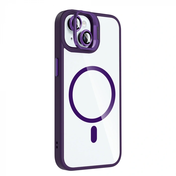 Apple iPhone 15 Kılıf Standlı ve Kamera Lens Hediyeli M-Safe Şarj Özellikli Zore Etro Kapak